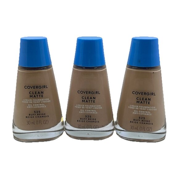 Covergirl Clean Matte Liquid Foundation 525 Buff Beige 1 fl oz Lot Of 3 - Picture 1 of 6